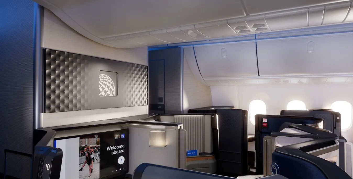 Neue Kabinenausstattung der United Airlines Boeing 787-9 Dreamliner mit Polaris Studio Suiten.